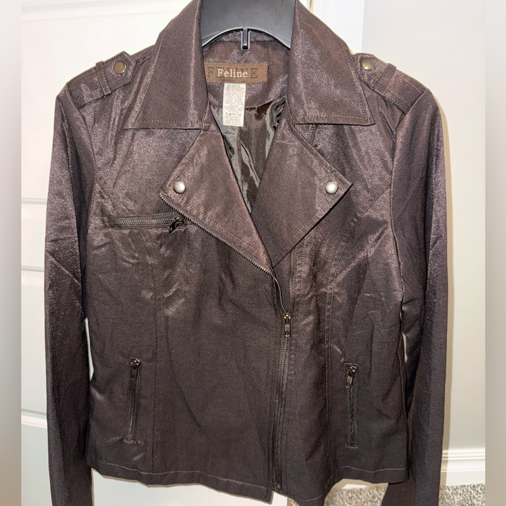 Shiny Brown Motorcycle Style Jacket NWOT